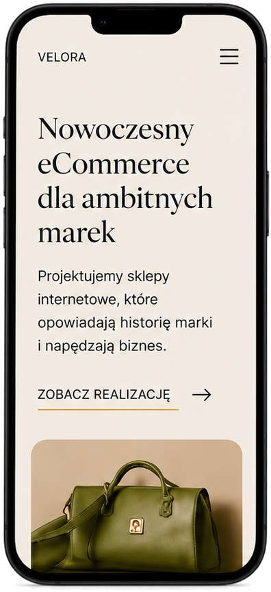 Podgląd projektu Velora na telefonie